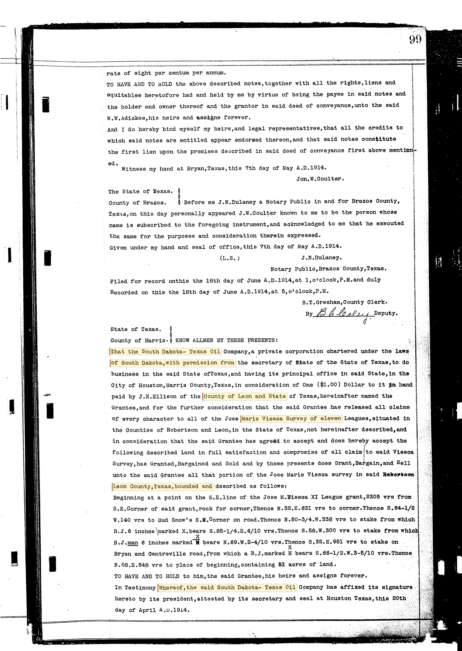 South Dakota Texas Oil Co - Recorded Deed (Vol. 40, Page 99)